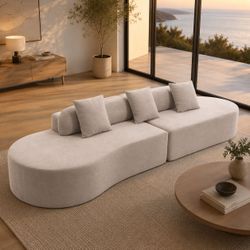 131” Light Gray High Density Injected Foam Sofa [NEW] ** (NO ASSEMBLY REQ)