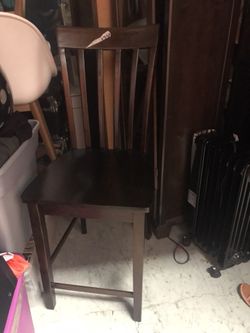 2 matching dark wood bar stools or pub stable stools
