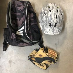 Under armor helmet. Easton Baseball backpack, Easton glove 