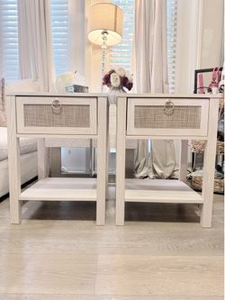 Set of 2 matching SICOTAS End Tables in a Light Wood Finish