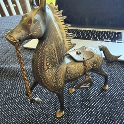 Vintage Hand-Etched Brass Horse Statue - 7" x 8" Lightweight Decorative