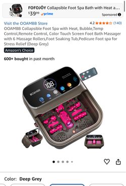 OOAMBB Collapsible Foot Spa with Heat, Bubble,Temp Control,Remote Control, Color Touch Screen Foot Bath Massager with 6 Massage Rollers,Foot Soaking T