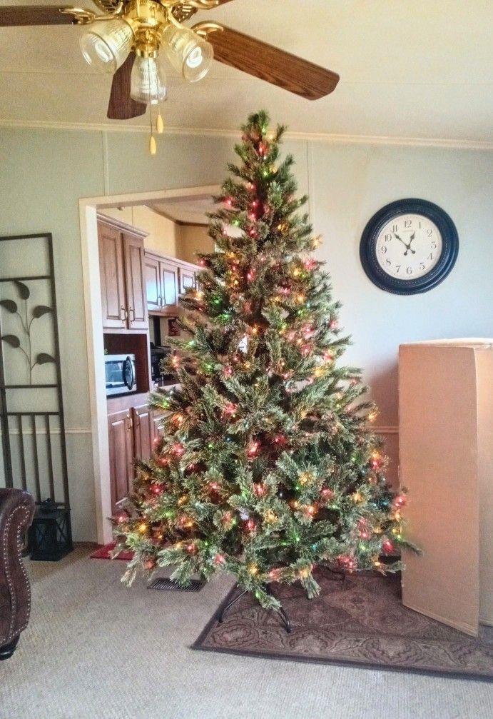 7'5" TALL MULTI COLOR PRELIT ARTIFICIAL CHRISTMAS TREE W/ STORAGE BOX