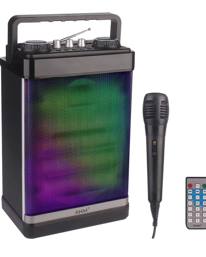 Portable Karaoke Speaker with Microphone,PA System Bluetooth Speaker,Karaoke Machine with Rechargeable Battery&LED Lights&Remote Control,Bluetooth/AUX