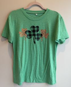 New Women’s Small T-Shirt plaid & Leopard Shamrock $8