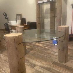 Wood Beam Glass Coffee. Table 