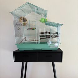 Bird Cage Birdcage Table Drawers Food Finch Canary Bath MCM Mid Century Modern 