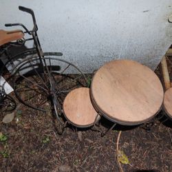 Antique Iron Wire Bike & Table & Chairs 