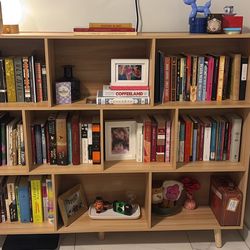 Yellow Wood Decorative Wood Bookcase with Legs and 10 Open Compartments