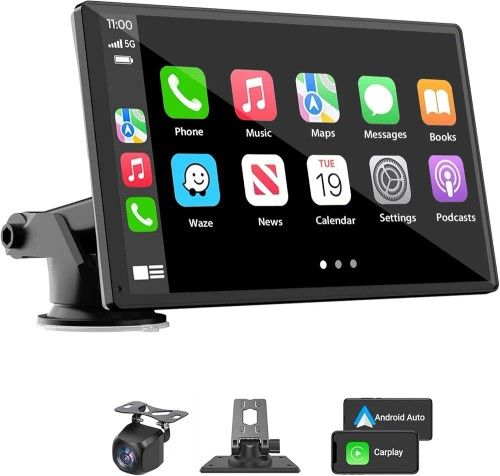 Portable Wireless Carplay Car Stereo, 7" HD Touchscreen for Car with Apple CarPlay & Android Auto with Backup Camera/Mirror Link/Voice Control/Bluetoo