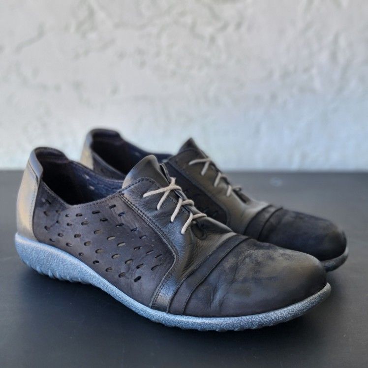 Naot Lalo Sneaker Women's Size 40/9 Black Tin Leather Lace Up Shoes