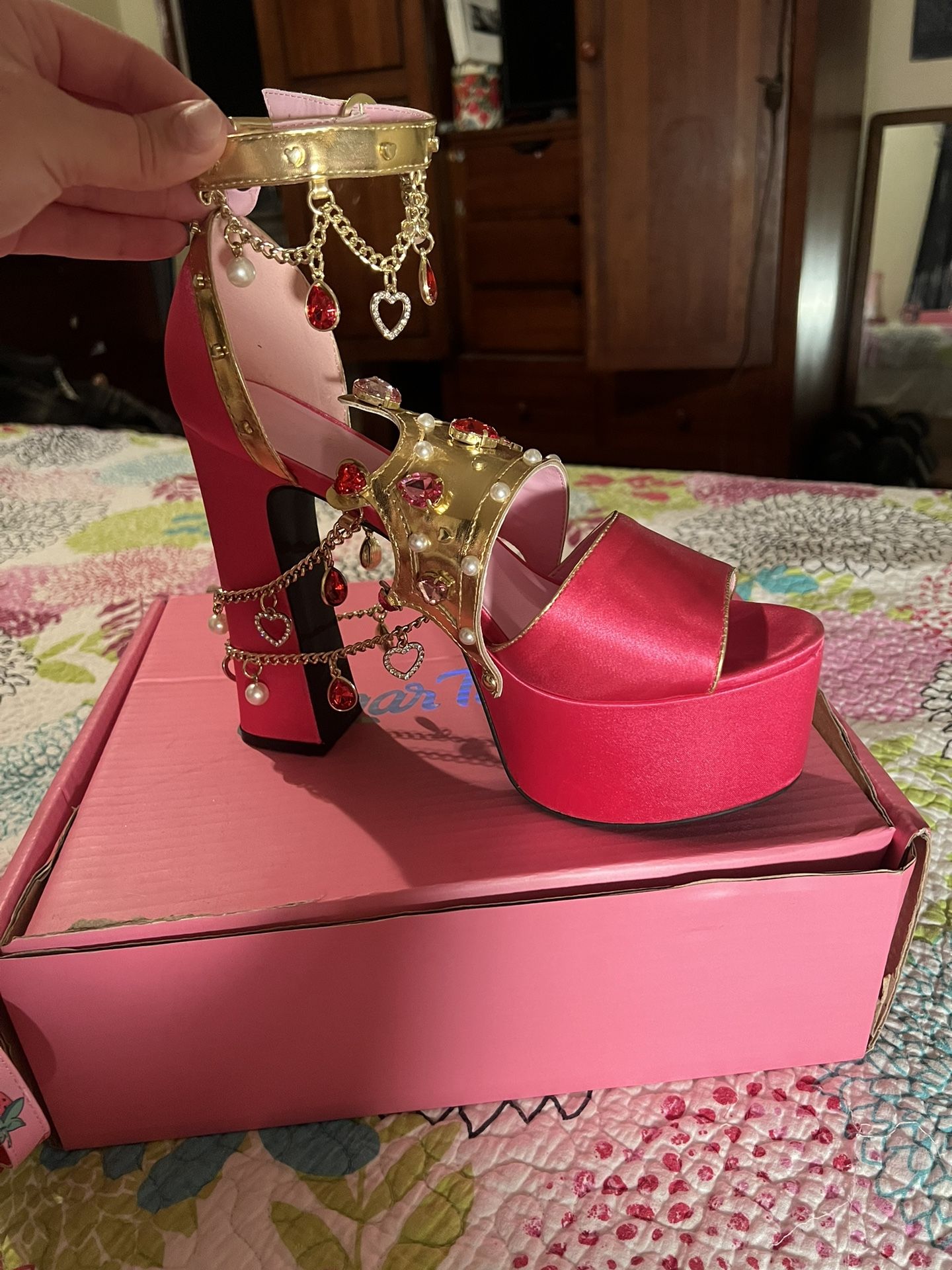 Sugar Thrillz Rubine Crowned Charmer Platform Heels