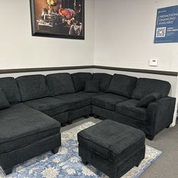 Black Sofa Sectional w/ Free Ottoman
