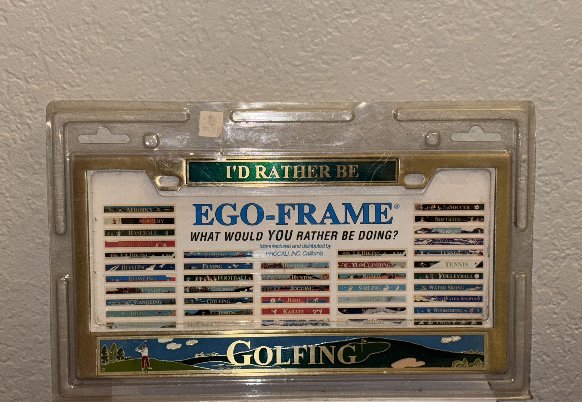 I’D RATHER BE GOLFING - Gold Tone Brass - LICENSE PLATE FRAME - By EGO FRAME