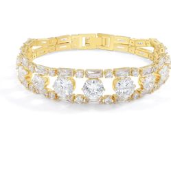 14K Gold Plated Women’s Tennis Bracelet – Sleek CZ Line Bracelet, Fits 6.0"–7.2" Wrist – Sparkly Everyday Jewelry Gift, Contemporary Tennis Bracelets 