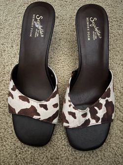 Seychelles Memory Foam Cow Print Slide Sandals