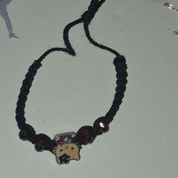 Handmade Temu Woven Bracelet Black Nylon String Hello Kitty