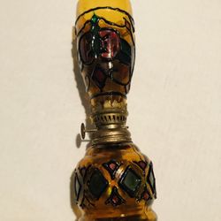 Vintage 1950’s Oil Lamp Amber with Stain Glass Look 