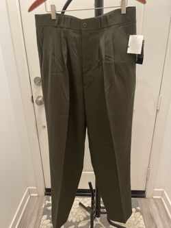 Olive Green Pleated Dress Pants