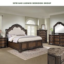 ELEGANT KING SIZE BEDROOM SET. NO MATTRESS. FINANCING AVAILABLE 