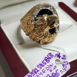 14k Yellow Gold  American Eagle Onyx Diamond 0.20ctw Ring Size 9.5