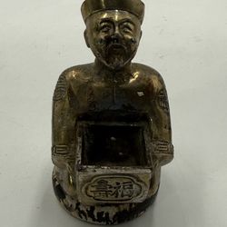 Vintage Brass Chinese Figural Man Incense Burner Japan 3.25” Tall
