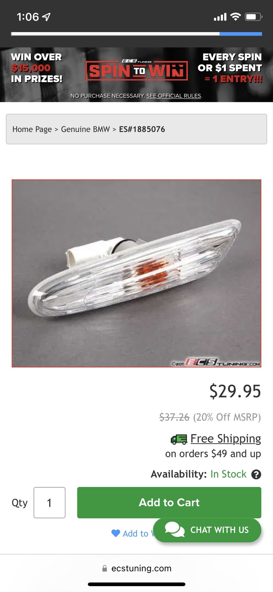 Clear Side Marker Assembly BMW 335i