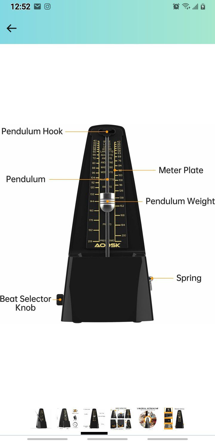 AODSK Mechanical Metronome Black Universal Metronome for Piano Guitar  Violin Drums and Other Instruments Standard Loud Sound
