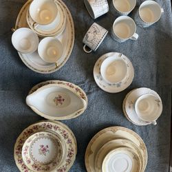 Fine China Mixed Set Plates & Teacups - See Description