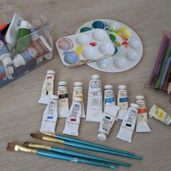 Assorted art supplies