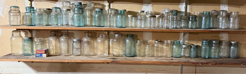 (60) Vintage Glass Canning Jars Mostly Ball & Atlas. Mist have Lids