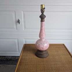 Vintage Hollywood Regency Handblown Pink/Gold Speckled Lamp
