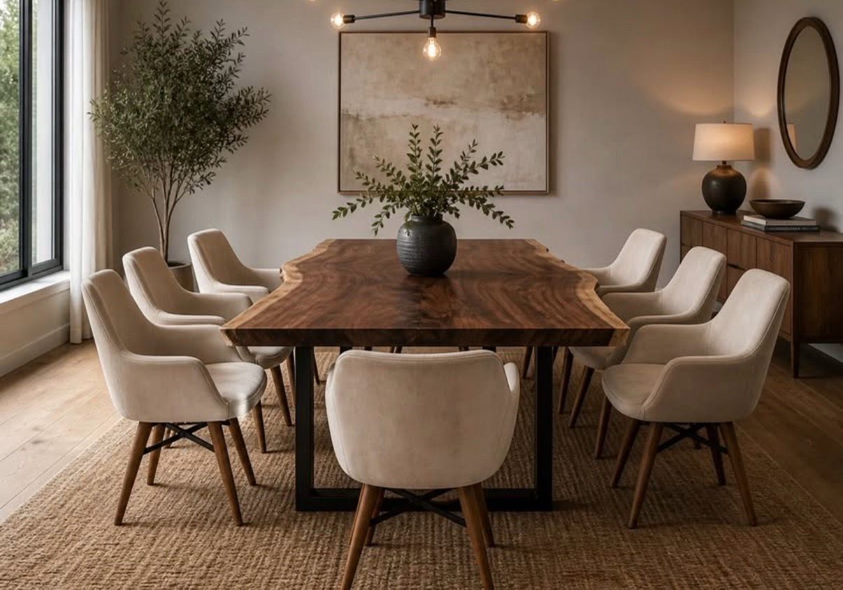 Modern Upholstered Accent / Dining Chair – Cream Beige with Walnut Legs