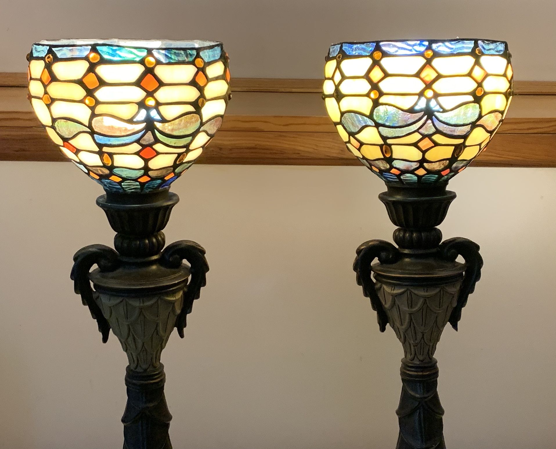 Set Of 2 Tiffany Style Stained Glass Buffet Lamps