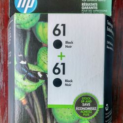 New Sealed 2 Pack Genuine HP 61 Printer Black Ink