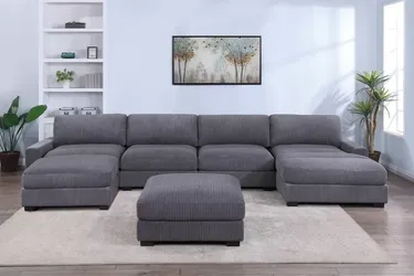 Brand New Grey Corduroy Modular Sectional Sofa w Ottoman