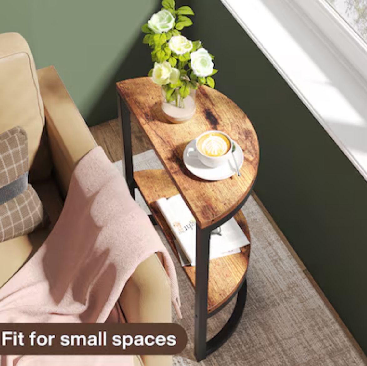 Brown Wood Half-Round Modern End Table