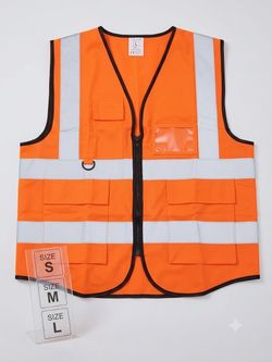 High-Visibility Safety Vest with Multi-Pockets & Zipper (EN 471) — Sizes S, M, L (Yellow & Orange)