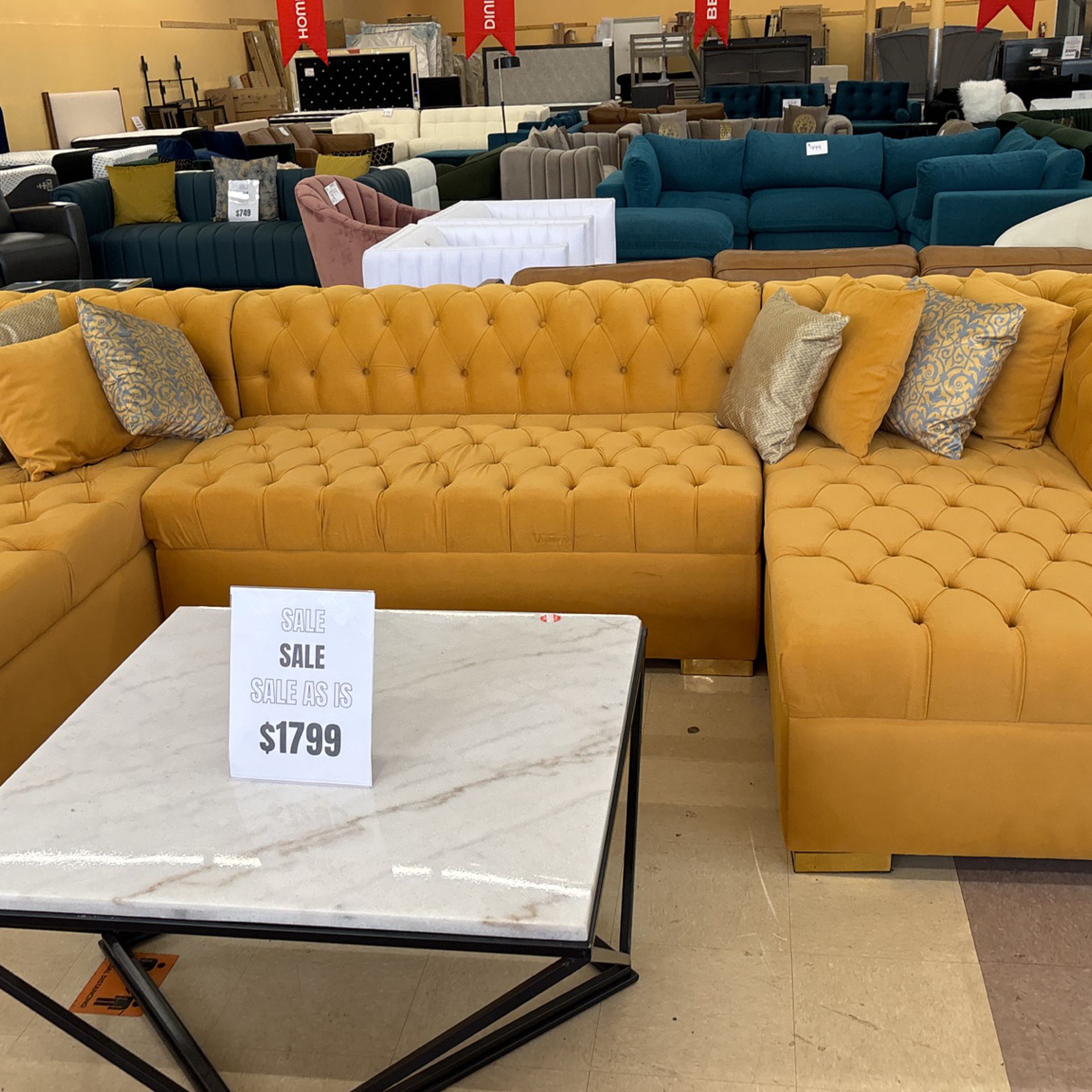 Mustard U Shaped Double Chaise Sectional 