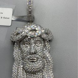 925 Sterling Silver Moissanite Jesus Pendant  8.143ctw VVS D Color