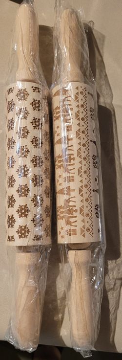 2pc Christmas Cookie Roller Christmas Pastry Baking Dough Roller Xmas Wood Bakin