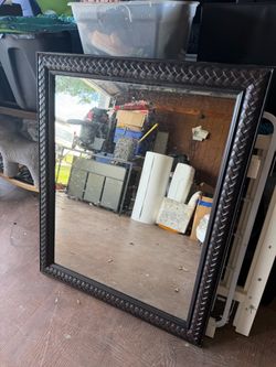 Large Wall Mirror Dark Brown Braided Frame