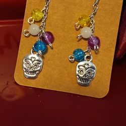Sugar Skull Halloween Beaded Colorful Earrings 