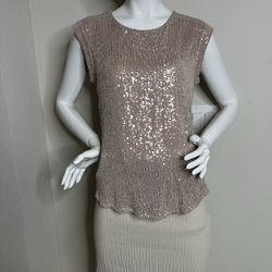 J CREW Blush Champagne Sequin Cap Sleeve Top / Blouse Size 8 / M Viscose $118