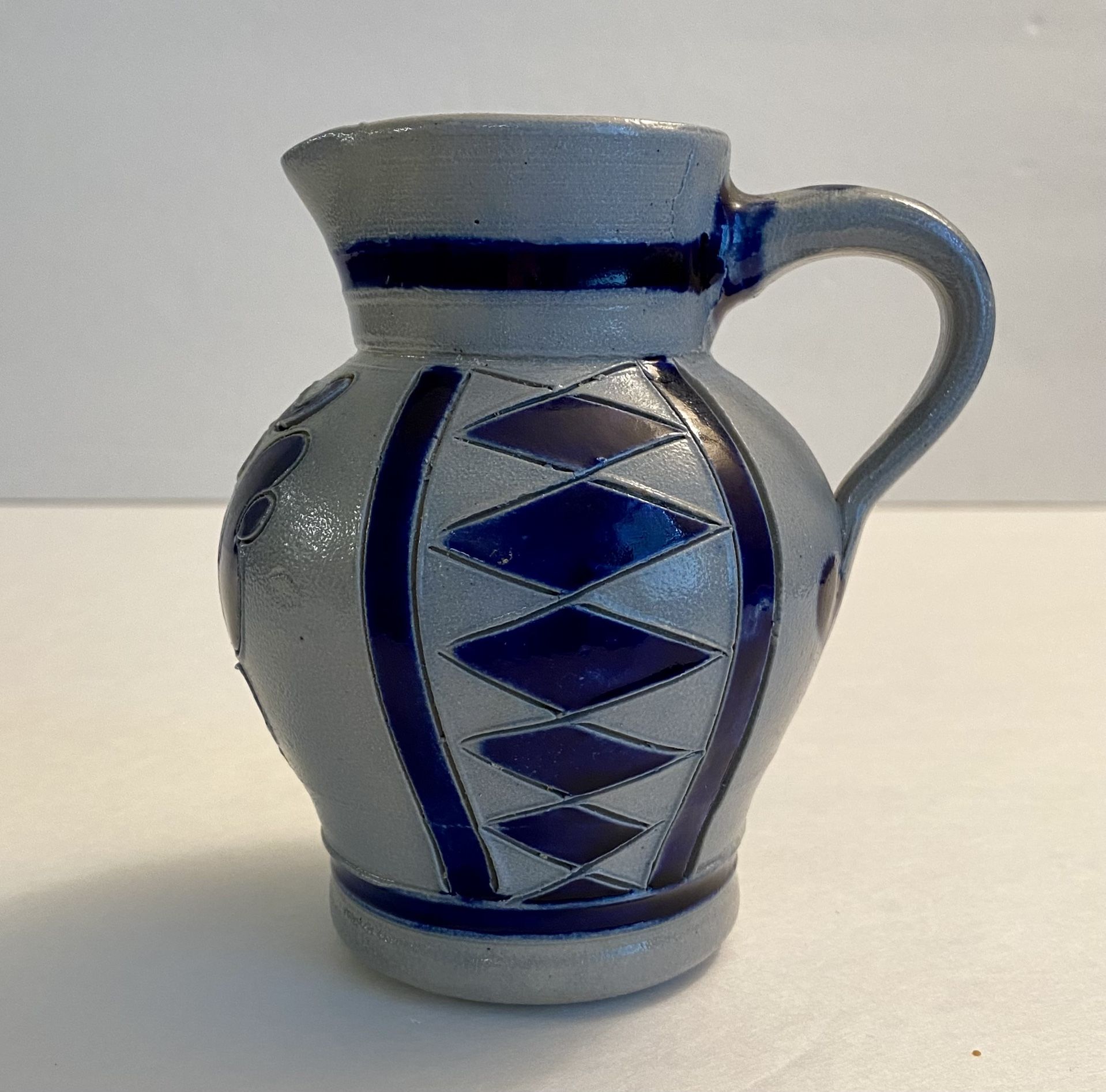 Vintage Salt Glaze Pottery Pitcher Jug Vase Cobalt & Gray Creamer/Vase