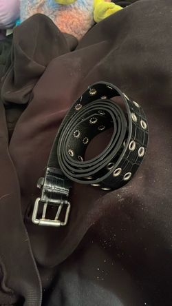 Black Grommet Belt with Silver Buckle