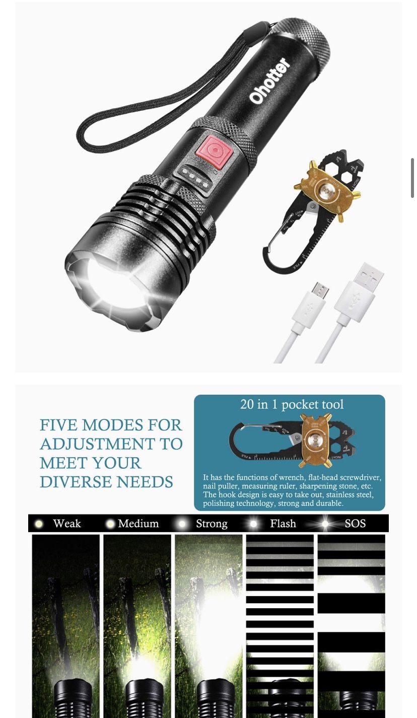 Tactical Flashlight and Keychain Tool, IP56 Water Dust Resistant, 1500lm, 5 Modes, Super Bright, Zoomable, Duty Metal Body, Built For Camping, Emergen