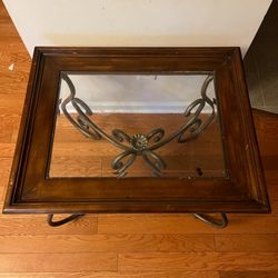Metal, Glass And Wood End Table