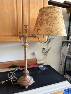 Vintage Brass Table Lamp with Floral Shade