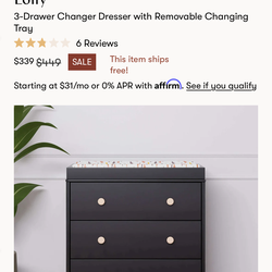 Babyletto Lolly 3-Drawer Changer Dresser - Black/Washed Natural